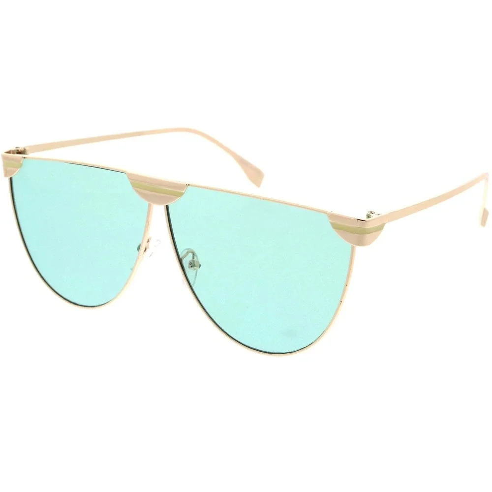 Mens Gold Flat Top Pilot Sunglasses Turquoise Tinted Lens Futuristic Eyewear New